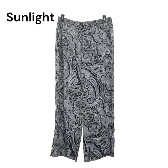 Michael Kors Womens Black Paisley Print Wide Leg Pants Size 16 Pull On Drawstrim - Picture 1 of 14